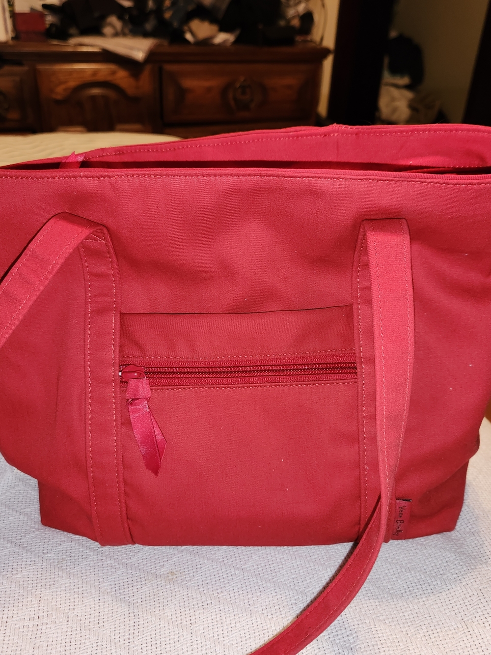 Vera Bradley Red Canvas Tote Bag with Front Pocket